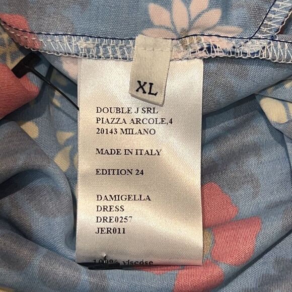 NWT LA Double J Damigella Dress Heckfield in Fluid Jersey Royal Blue Floral XL - Picture 14 of 15
